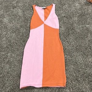 form fitting pink and orange asymmetrical mini dress from princesspolly size s/m